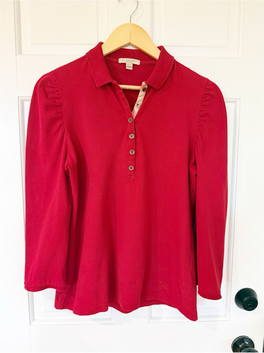 Burberry Brit Long Sleeve Polo Shirt Red Size Large - like new - AUTHENTIC